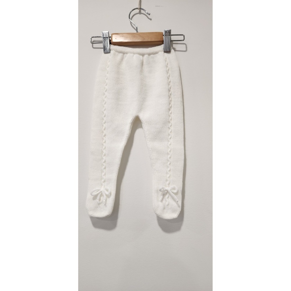 Baby Girls 6M White Knitted European Style Dralon Pair of Baby Footed‎ Pants